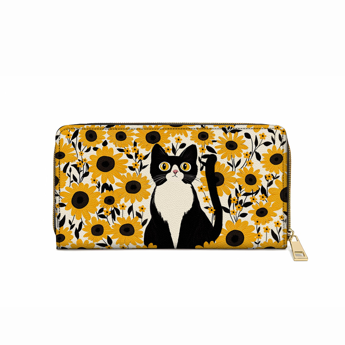 Shineful Leather Clutch Purse With Wristlet Strap Handle Shineful Leather Bag Cat In Sunflower Garden