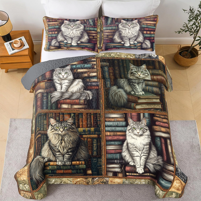 Shineful All Season Quilt 3-Piece Set - Purrfect Library Dreams