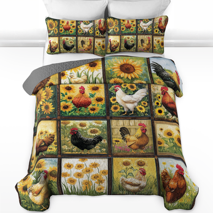 Shineful All Season Quilt 3-Piece Set Sunny Field Chicken