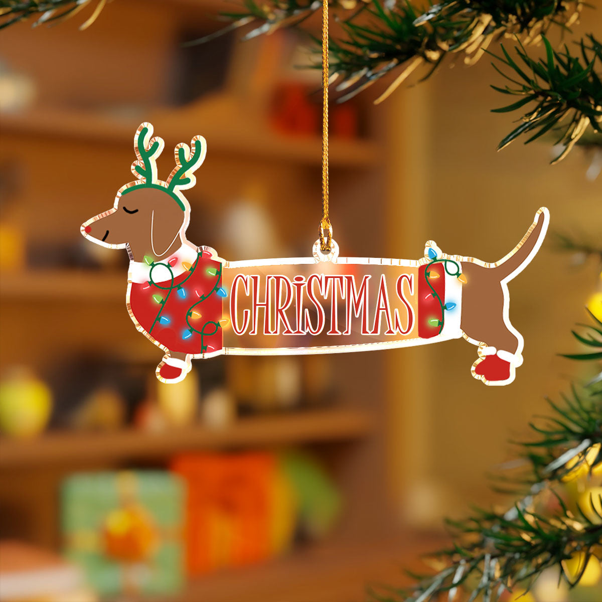 Shineful 2D Acrylic Ornament Dachshund Hohoho