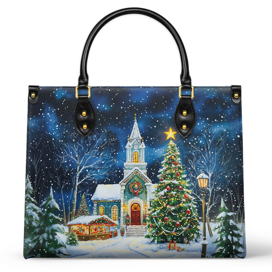 Sac en cuir brillant Église de Noël Sérénité