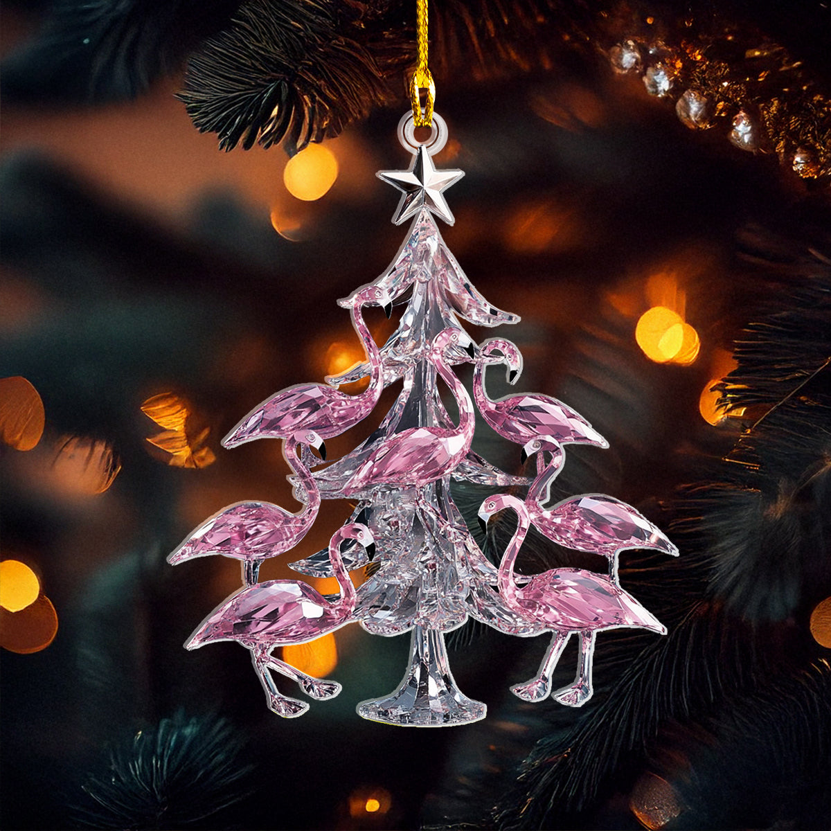 Shineful 2D Acrylic Ornament Crystal Flamingo Christmas Tree