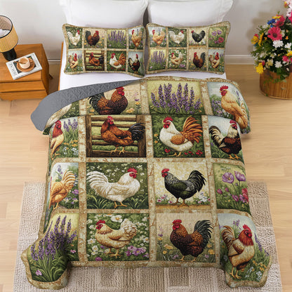 Shineful All Season Quilt 3-Piece Set Floral Chicken Vintage