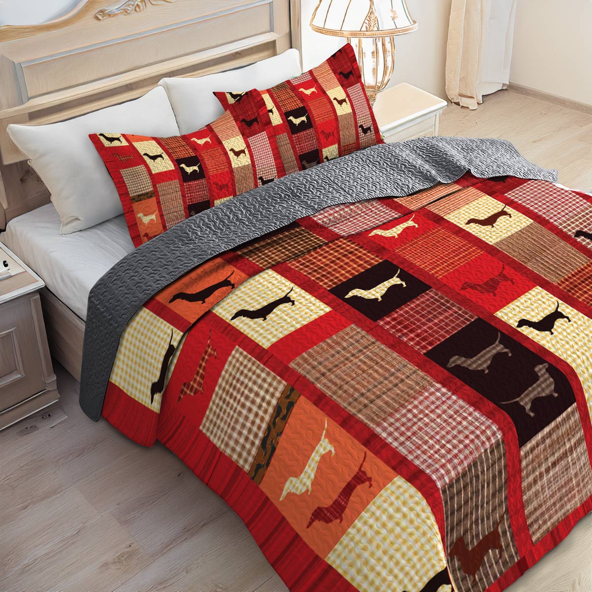 Shineful All Season Quilt 3-Piece Set Playful Dachshund