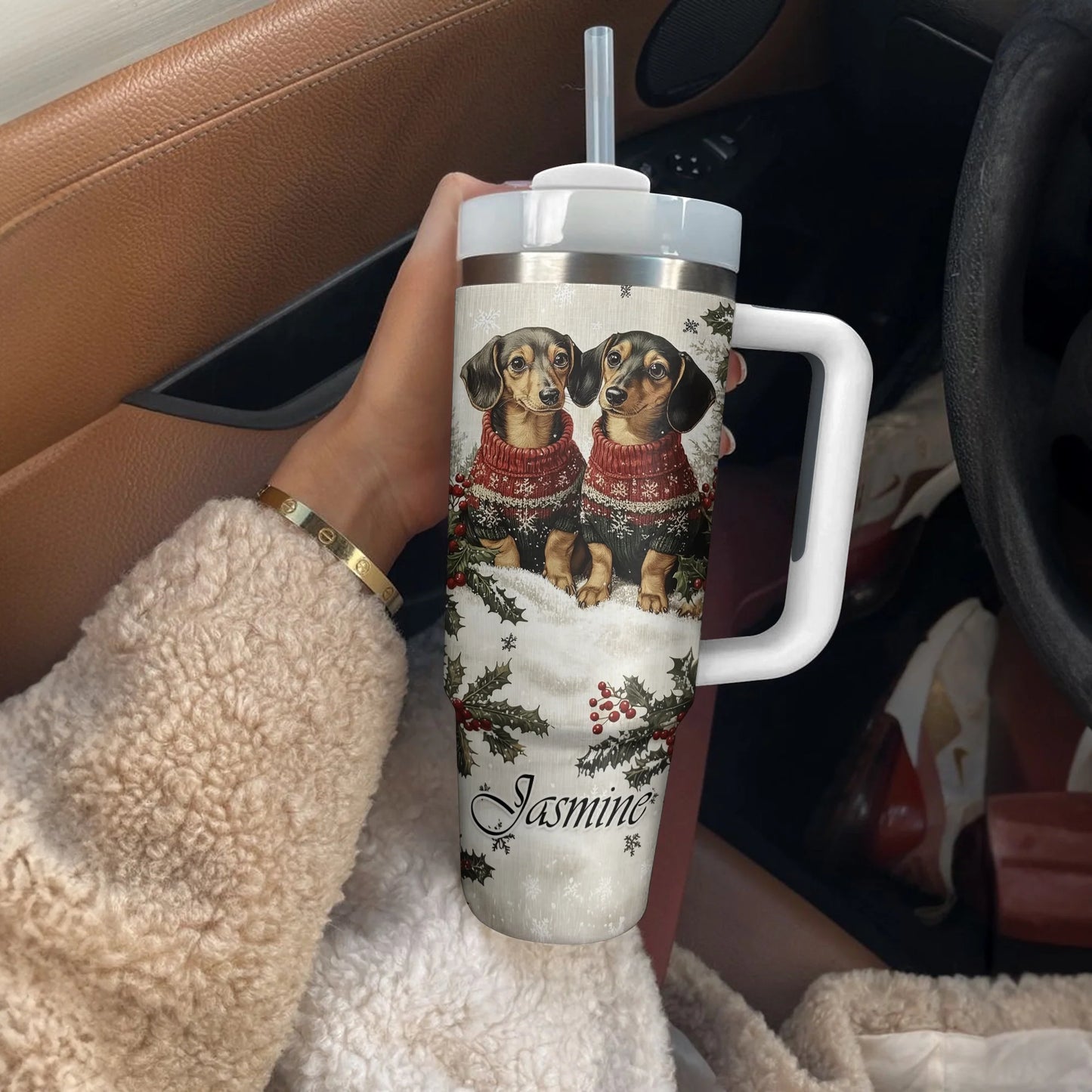 Shineful Tumbler Personalized Christmas Dachshunds