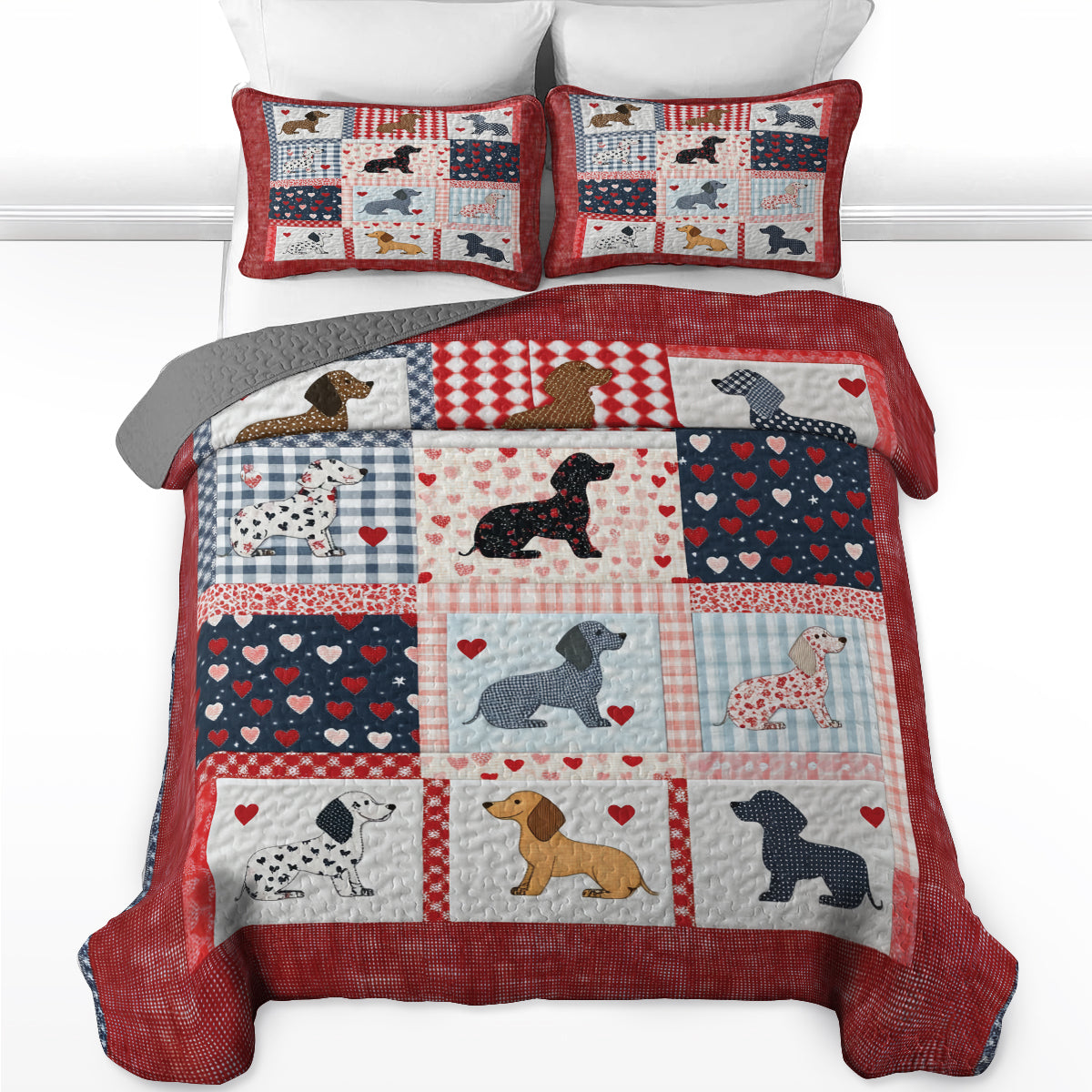 Shineful All Season Quilt 3-teiliges Set Schöner Dackel Patchwork