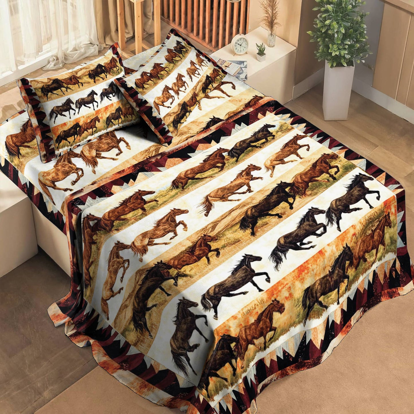 Shineful 4-Piece Bed Sheet Set Wild Horses