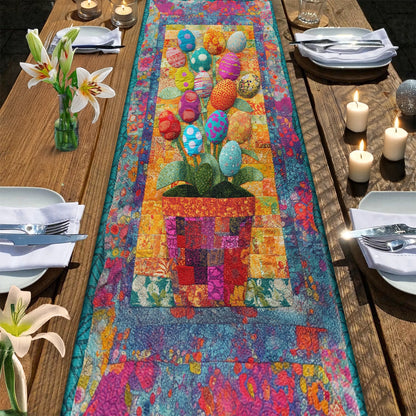 Shineful 2D Flat Print Quilted Table Runner Colorful Easter Eggs