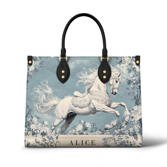 Sac en cuir brillant avec breloque cheval majestueux personnalisée