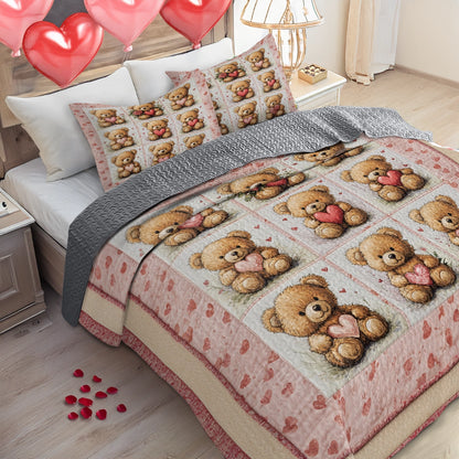 Shineful All Season Quilt 3-Piece Set - Teddy Hearts