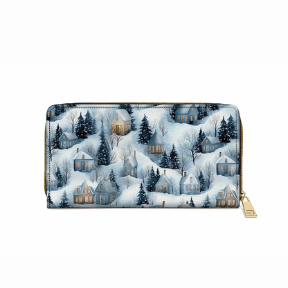 Shineful Leather Clutch Purse With Wristlet Strap Handle Snow Village