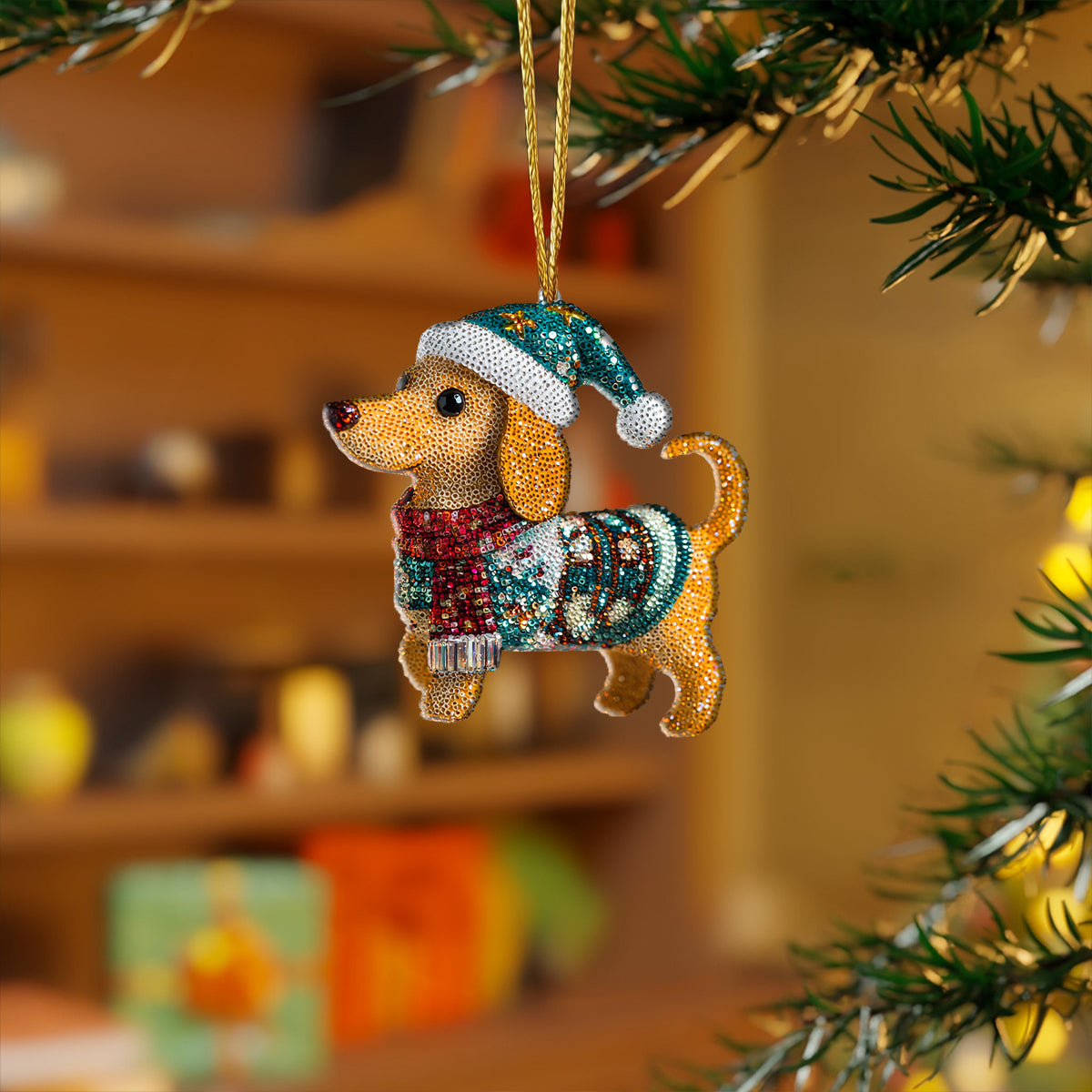 Shineful 2D Acrylic Ornament Twinkling Christmas Dachshund