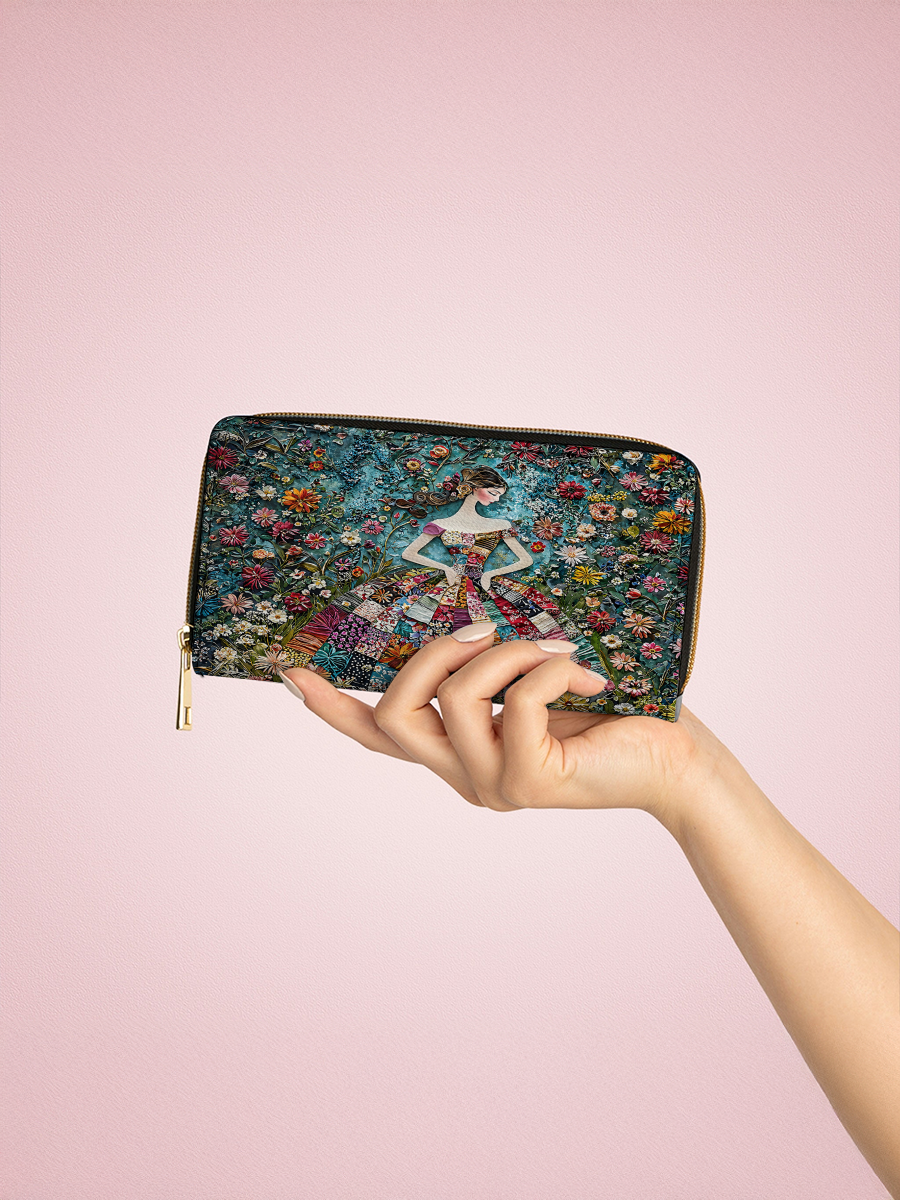 Shineful Leather Clutch Purse With Wristlet Strap Handle Floral Fantasy