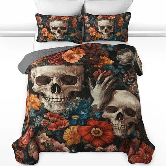 Shineful All Season Quilt 3-Piece Set - Dark Skull Aesthetic