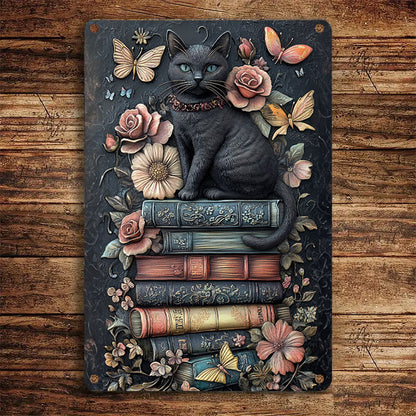 Shineful 2D Metal Sign Bookish Cat