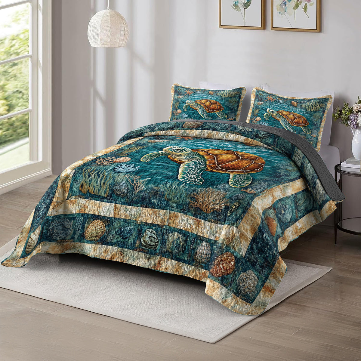 Shineful All Season Quilt 3-Piece Set Underwater Turtle