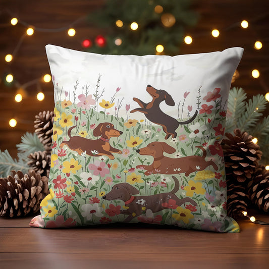 Shineful 2D Print Cushion Cover, Pillowcase, Pillows Covers - Dachshund in Flower Garden