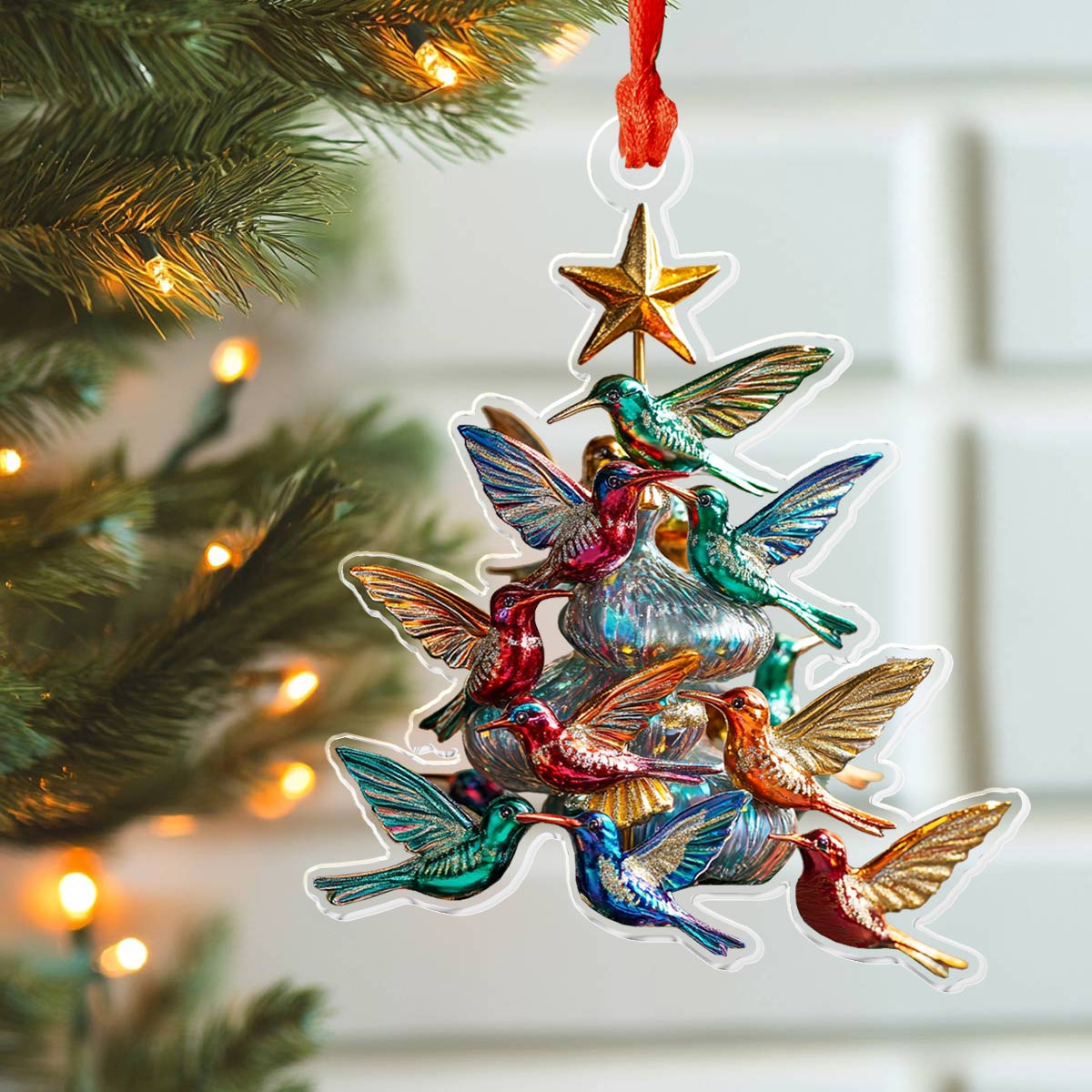 Glänzendes 2D-Acryl-Ornament „Kolibri“ Weihnachtsbaum