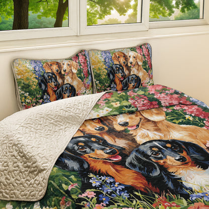 Shineful All Season Quilt 3-Piece Set Spring Floral Dachshund