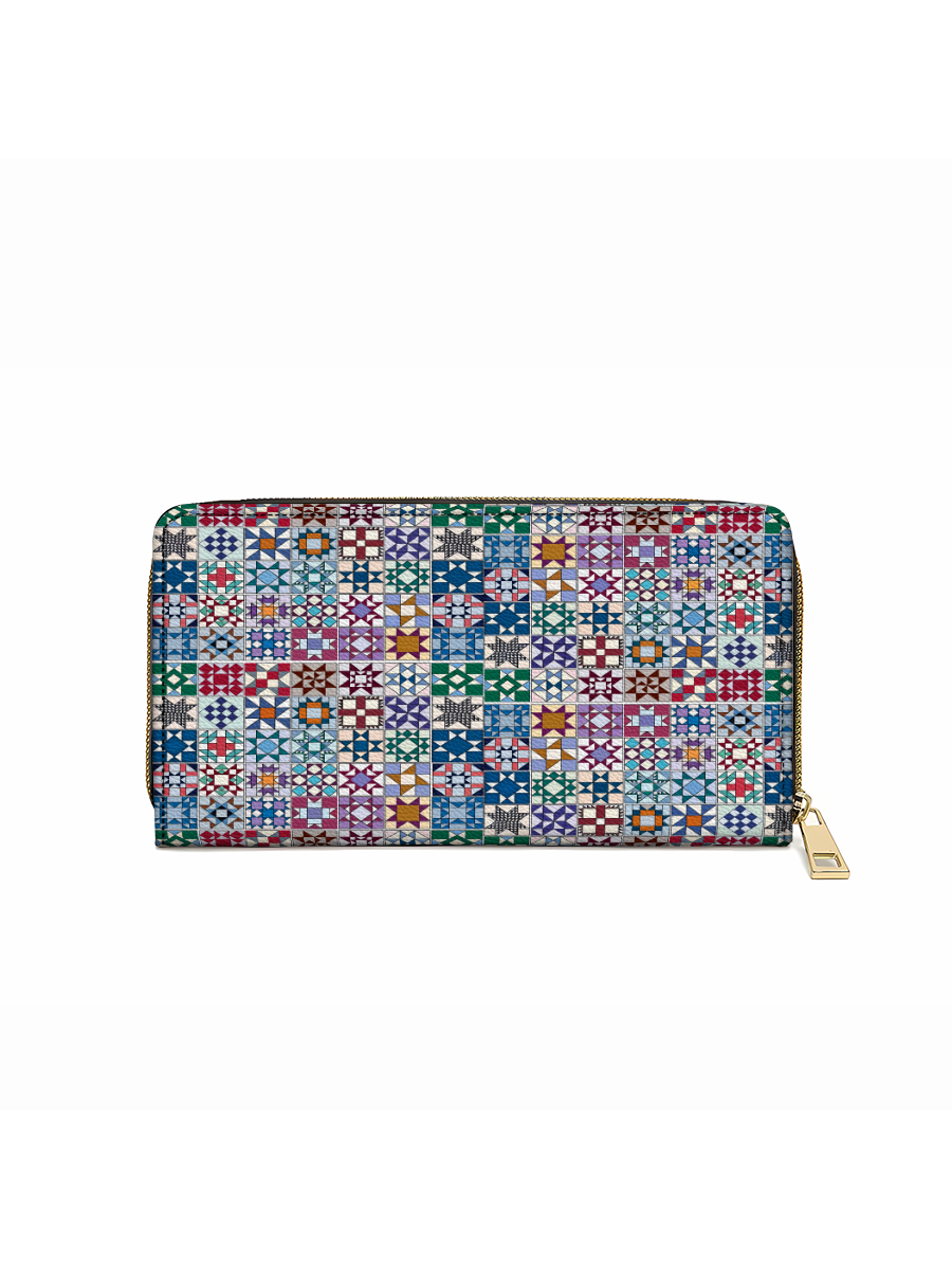 Shineful Leather Clutch Purse With Wristlet Strap Handle Traditional Quilting Blocks