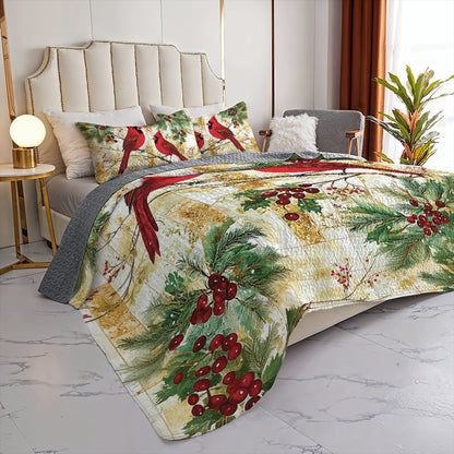 Shineful All Season Quilt 3-Piece Set - Cardinal Evergreen Quilt