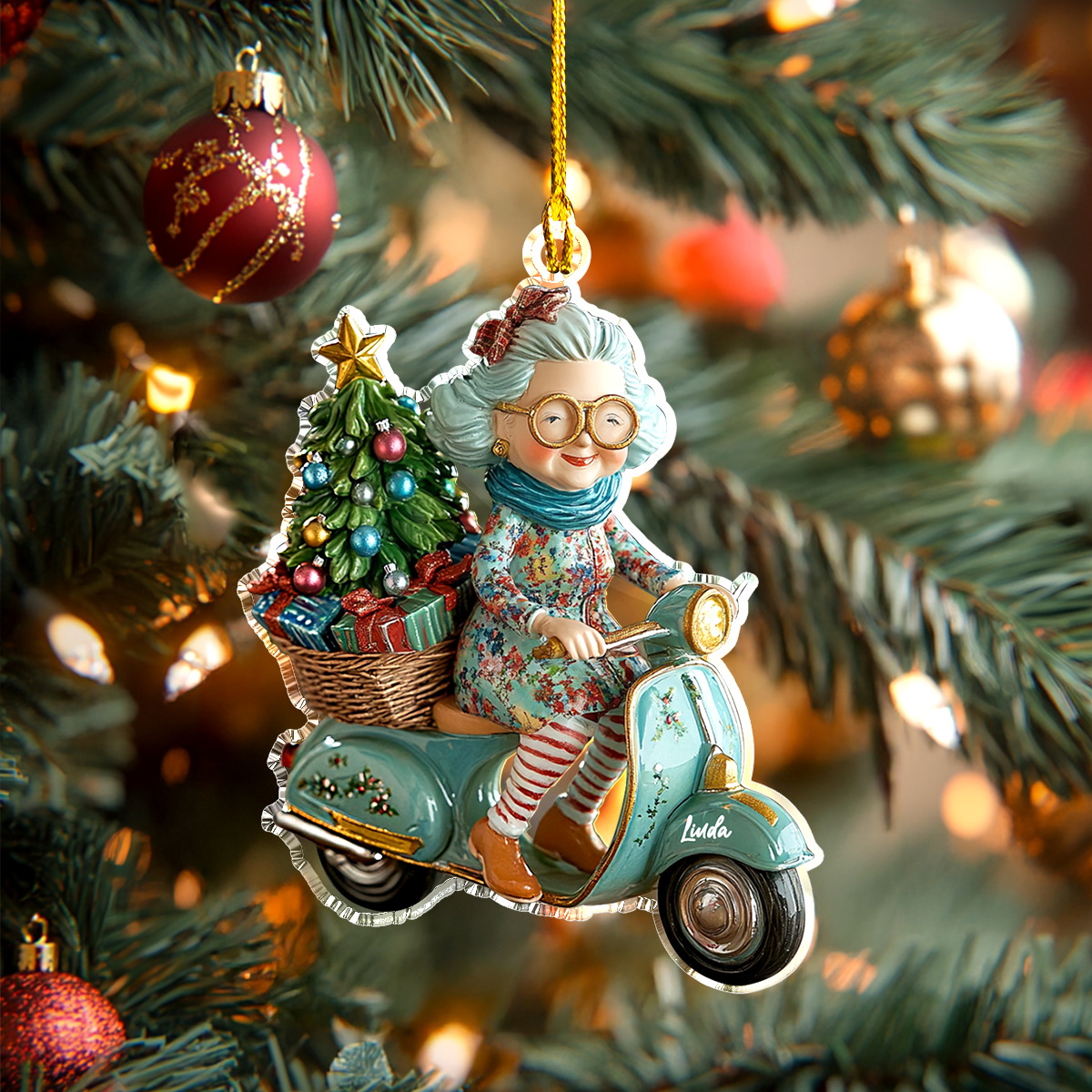 Shineful Personalized 2D Acrylic Ornament Christmas Scooter Granny