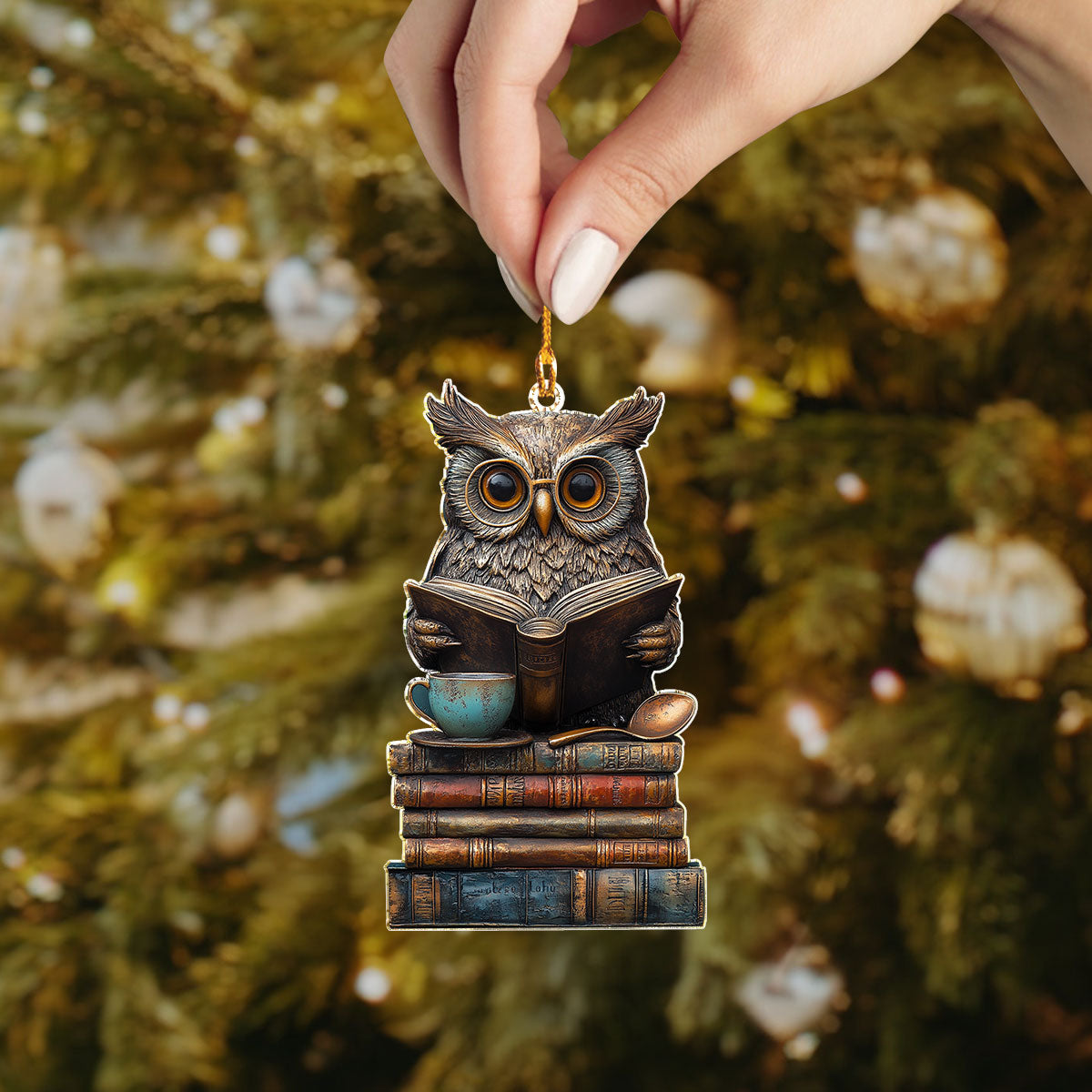 Glänzendes 2D-Ornament aus Acryl – Wise Owl Bookish