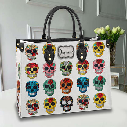 Shineful Leather Bag Colorful Sugar Skull Roses