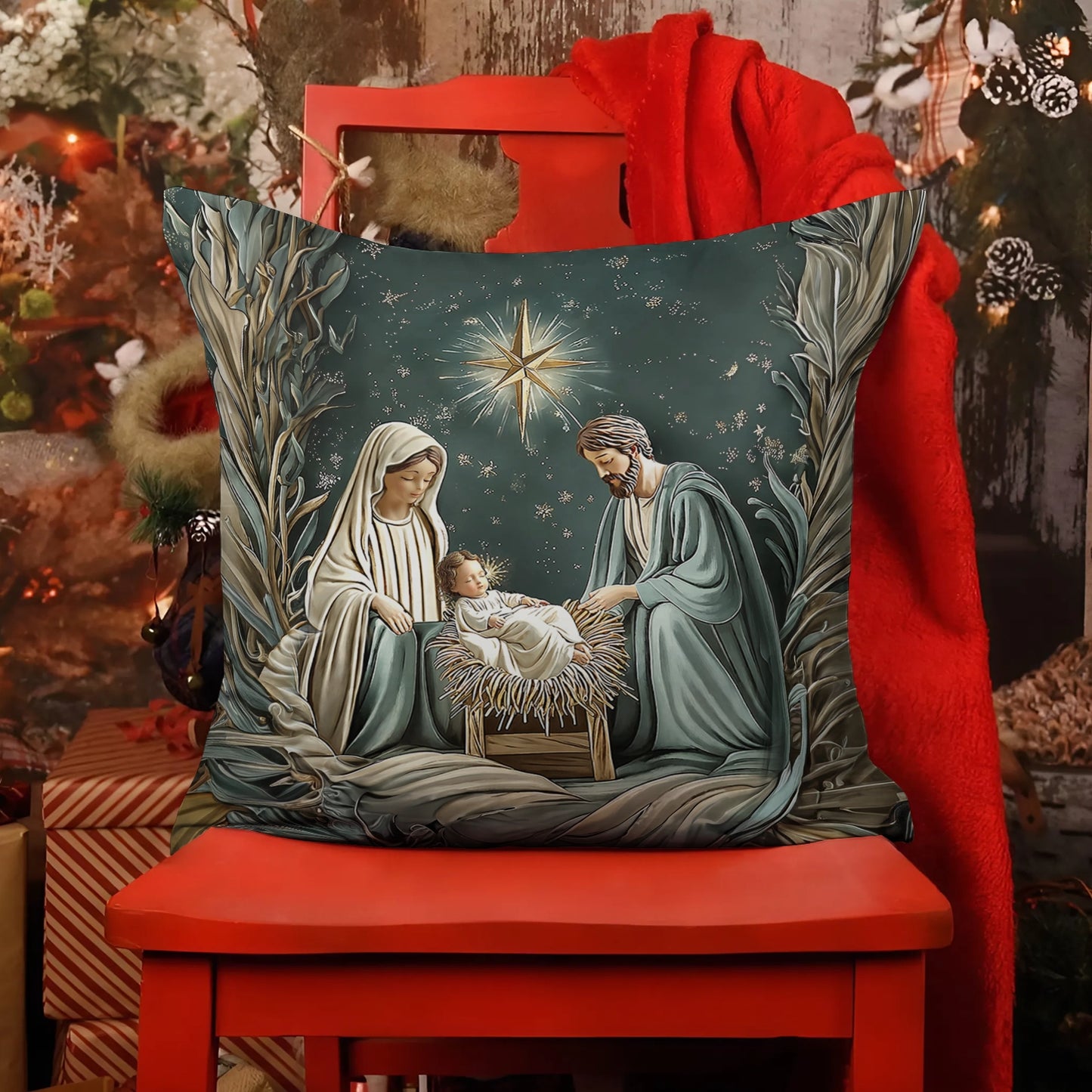 Shineful 2D Print Cushion Cover, Pillowcase, Pillows Covers - Divine Silent Night Nativity