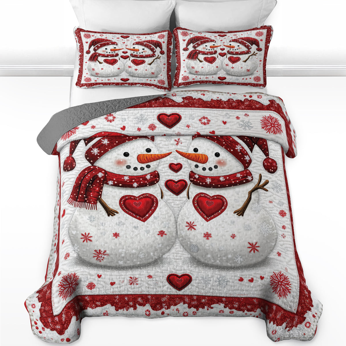 Ensemble de courtepointe toutes saisons Shineful 3 pièces Bonhomme de neige Sweethearts