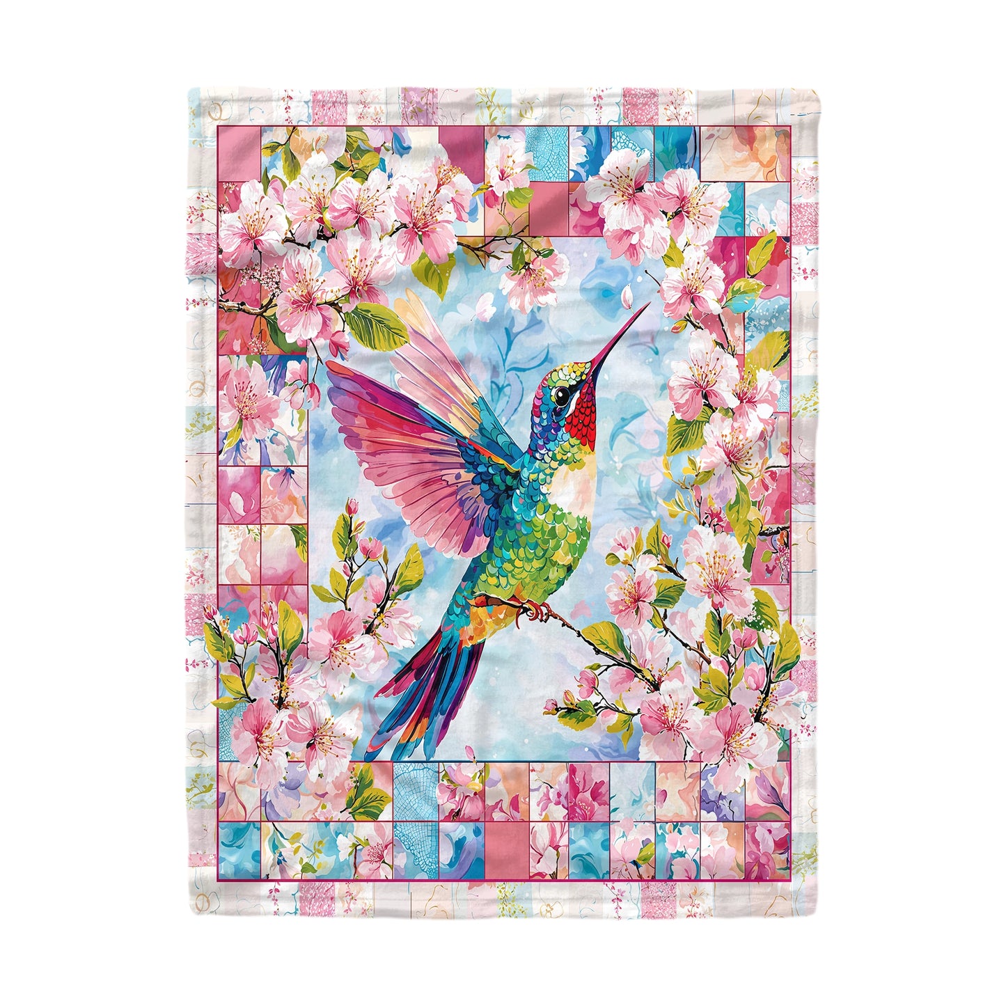 Shineful Fleece Blanket Floral Colorful Hummingbird