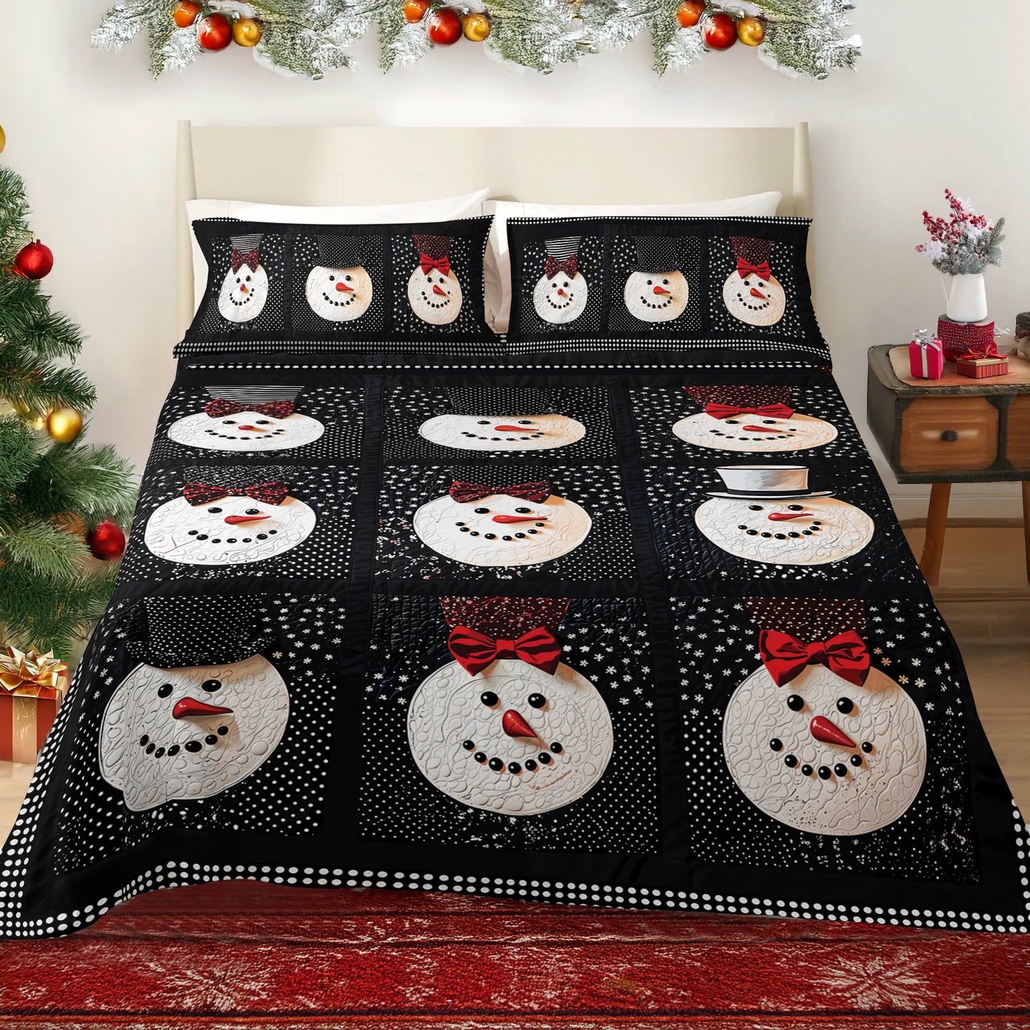 Shineful 4-Piece Bed Sheet Set - Elegant Snowman Bowtie