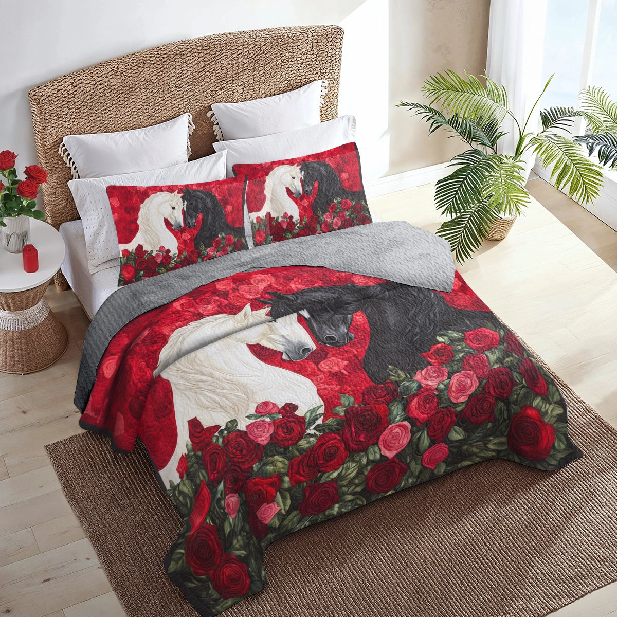 Shineful All Season Quilt 3-Piece Set Passionate Rose Horse