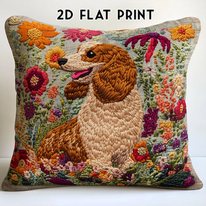 Shineful Pillow 2D Flat Print Floral Dachshund Charm