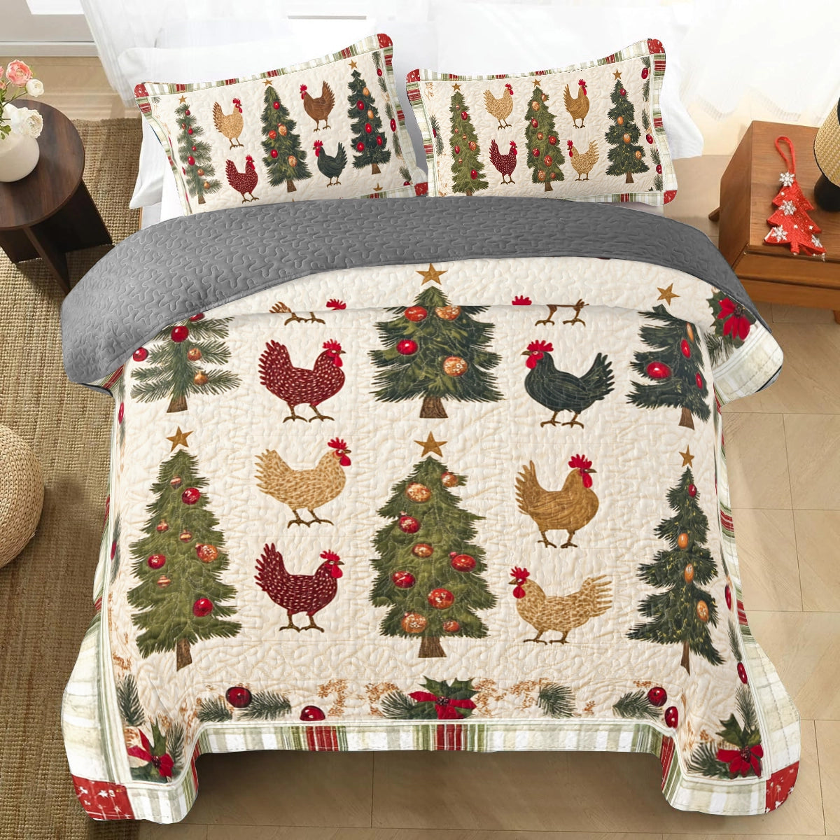 Shineful All Season Quilt 3-Piece Set Chicken Cluckmas Cheer