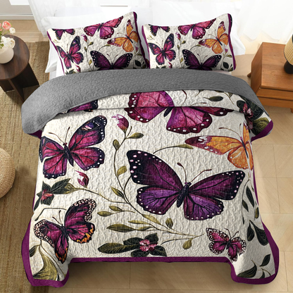 Shineful All Season Quilt 3-Piece Set - Enchanted Violet Butterflies