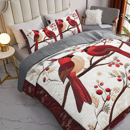 Shineful All Season Quilt 3-Piece Set - Cardinal Christmas Harmony