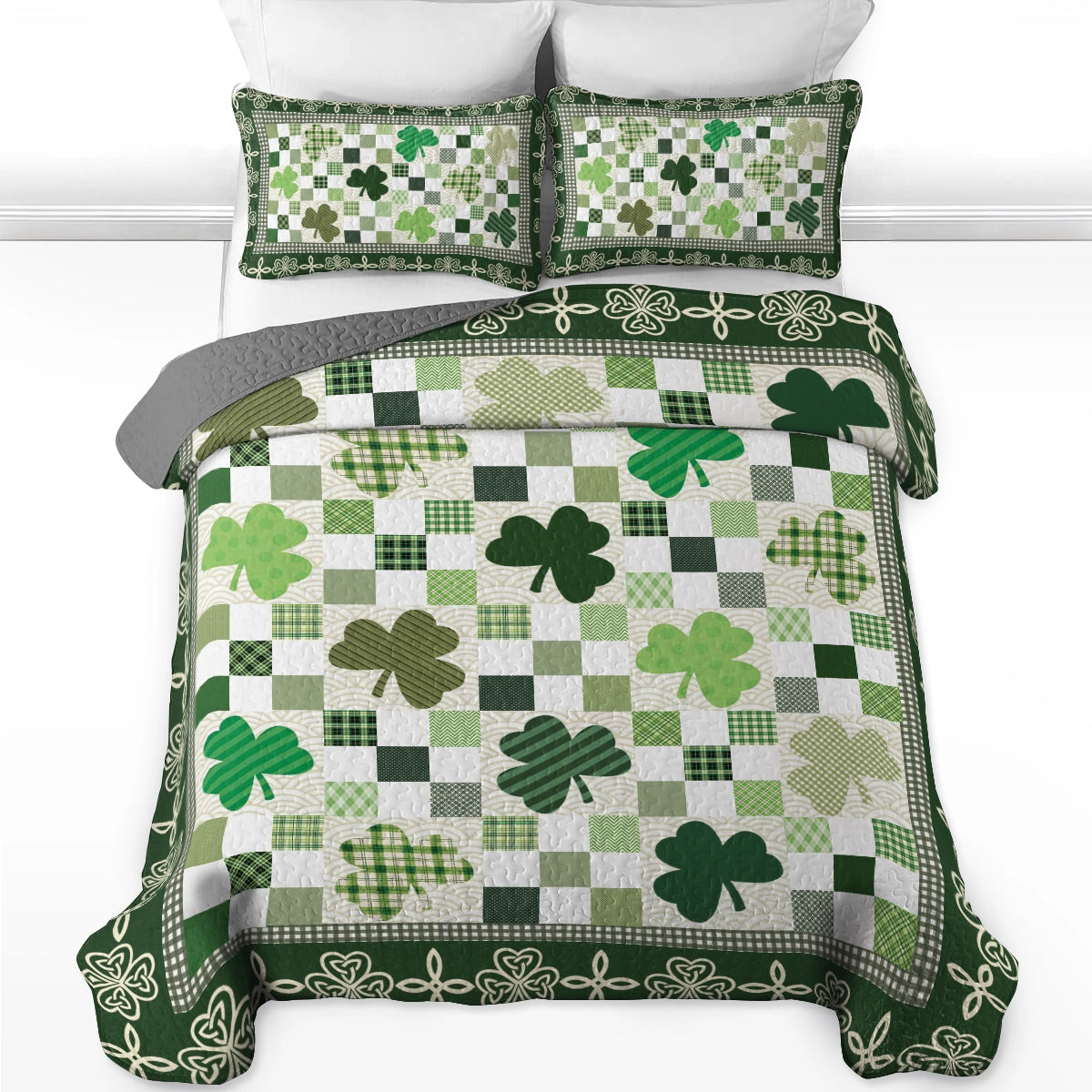 Shineful All Season Quilt 3-Piece Set Celtic Shamrock Patchwork