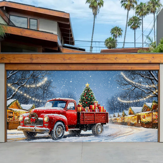Shineful Garage Door Banner Decoration Red Truck Holiday