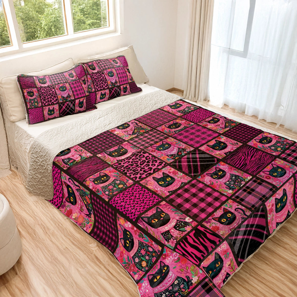 Shineful All Season Quilt 3-Piece Set - Purrfectly Pink Cat