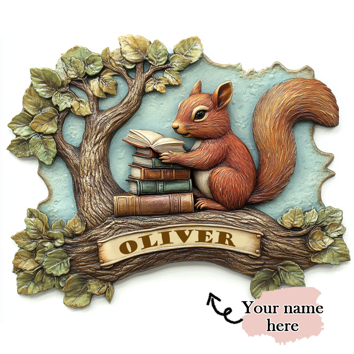 Shineful 2D Metal Sign Personalized Reading Squirrel