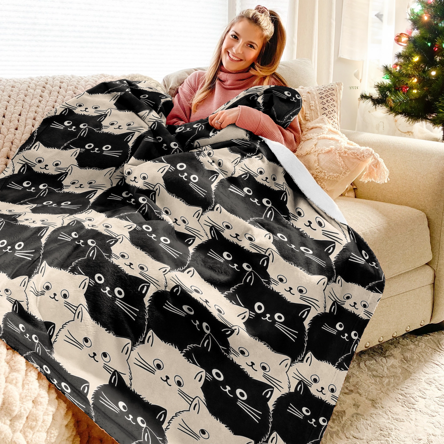 Shineful Fleece Blanket Cute Face Cats