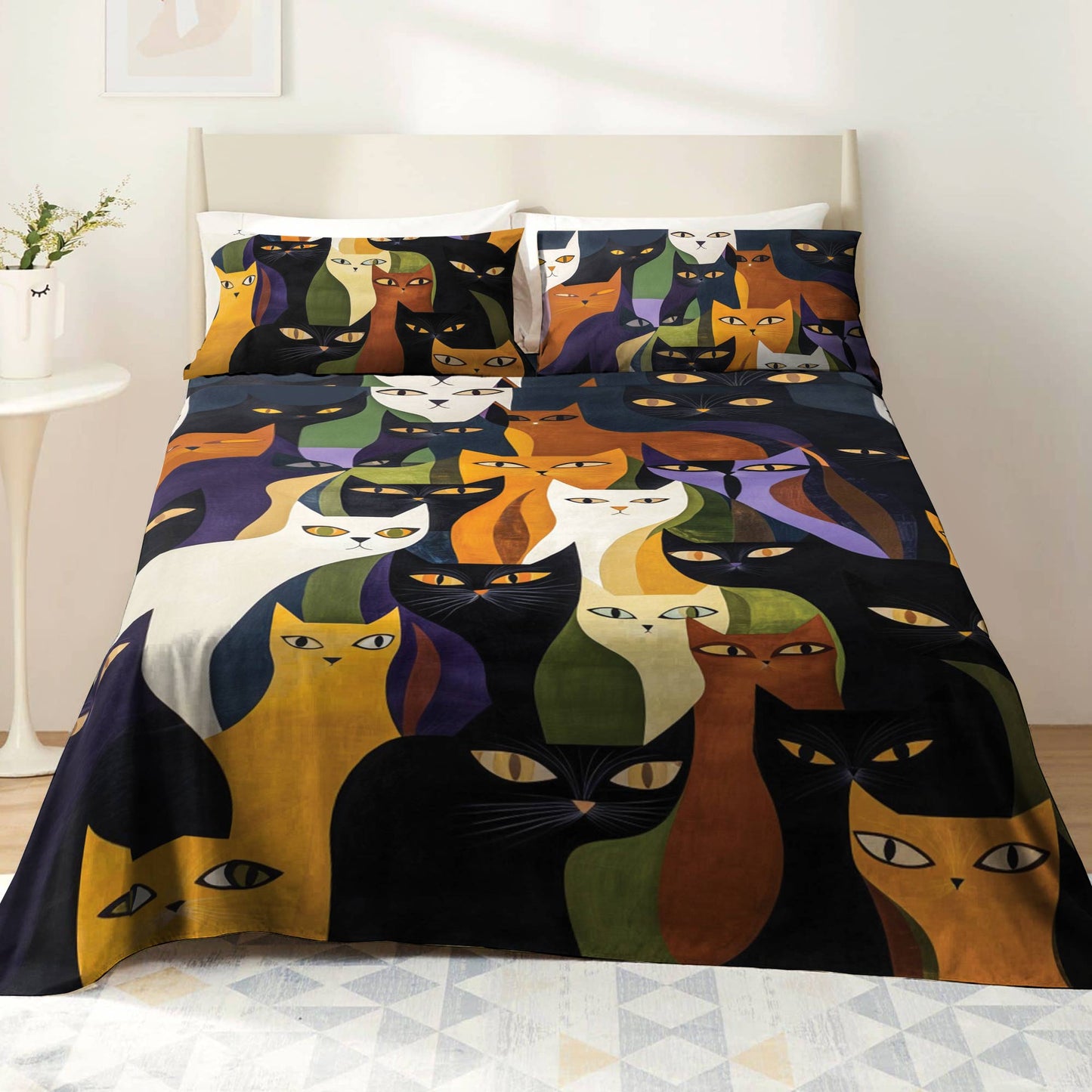 Shineful 4-Piece Bed Sheet Set Cattitude