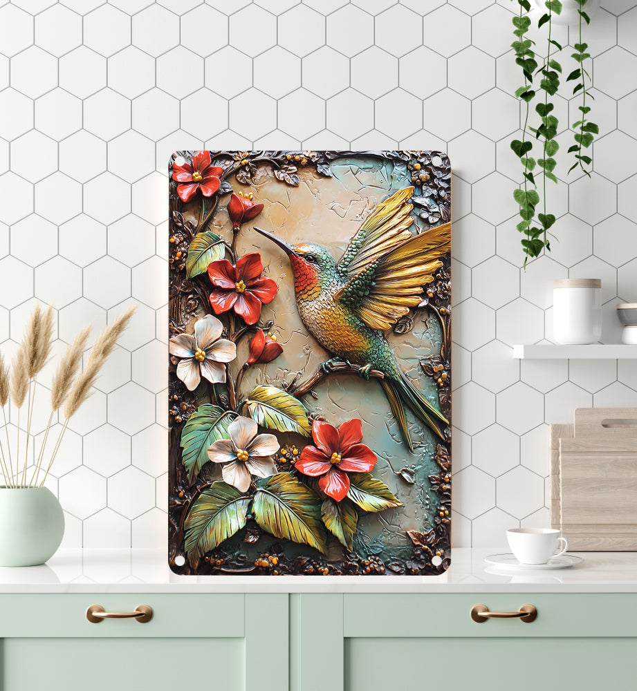 Shineful 2D Metal Sign Sample Floral Hummingbird