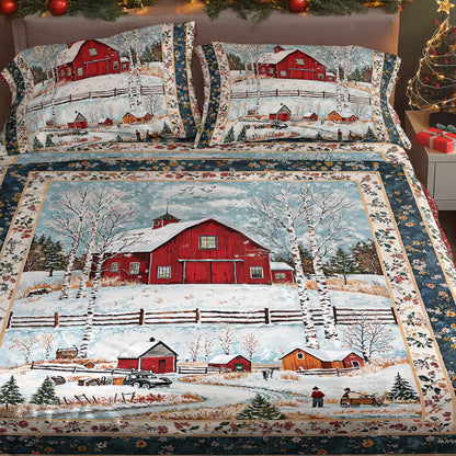 Shineful 4-Piece Bed Sheet Set - Red Barn Christmas