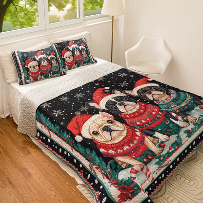 Shineful All Season Quilt 3-Piece Set French Bulldog Winter Wonderland