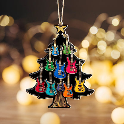 Glänzendes 2D-Ornament aus Acryl – Gitarre rockt um Weihnachten