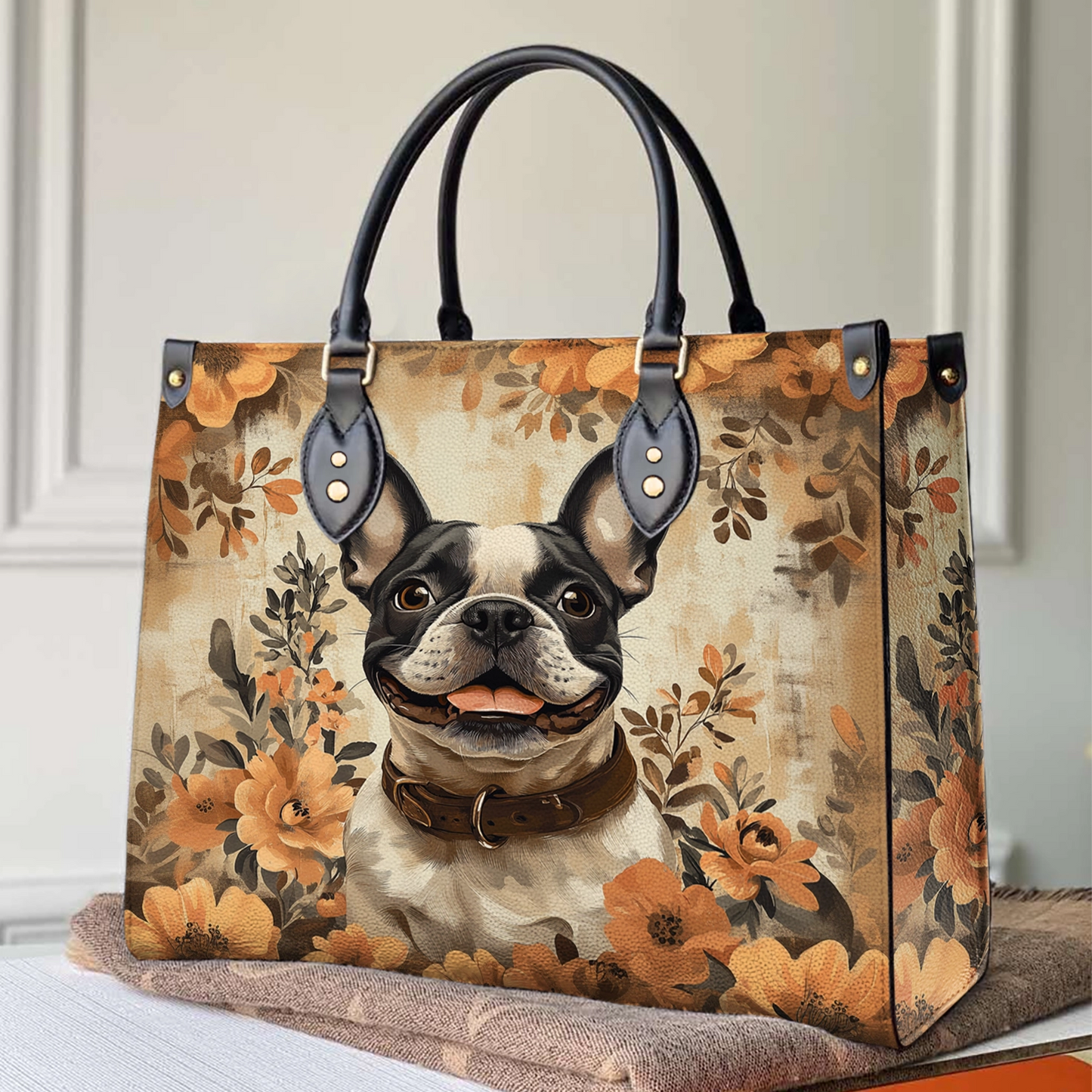 Shineful Leather Bag French Bulldog Floral