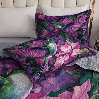 Shineful All Season Quilt 3-Piece Set Purple Hummingbird & Floral