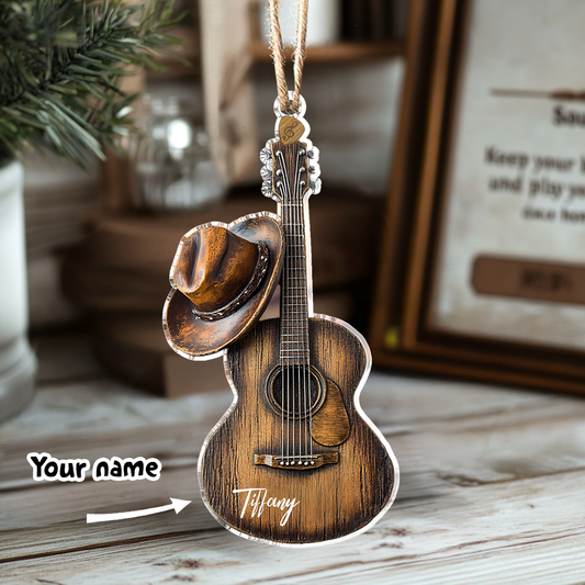 Shiny personalisierte 2D Acryl Ornament Country Musik Gitarre Liebhaber 